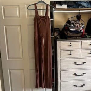 Vuori Brown Wide-Leg Jumpsuit with Adjustable Waist Drawstring